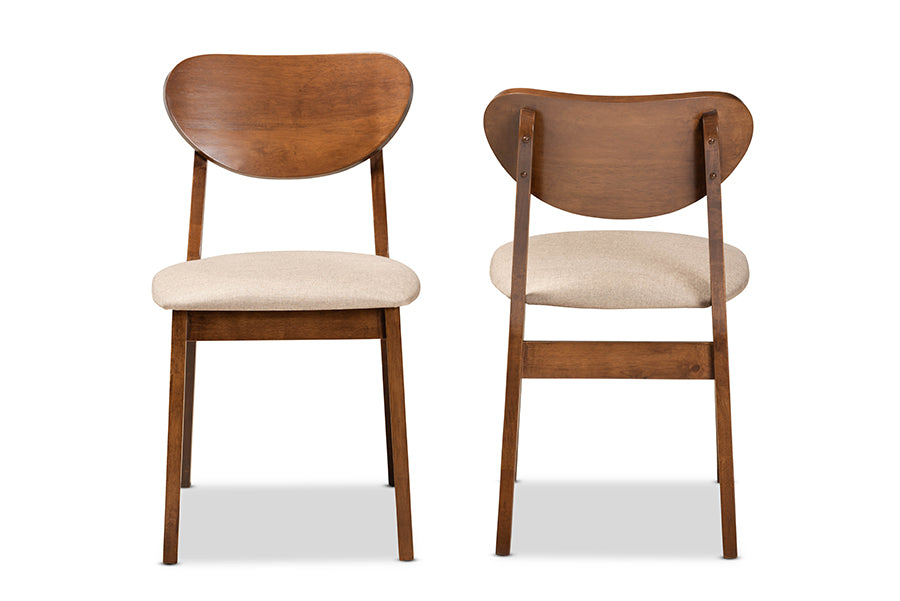 Baxton Studio Damara Mid-Century Modern Grey Fabric Upholstered and Walnut Brown Finished Wood 2-Piece Dining Chair Set | Dining Chairs | Modishstore - 10