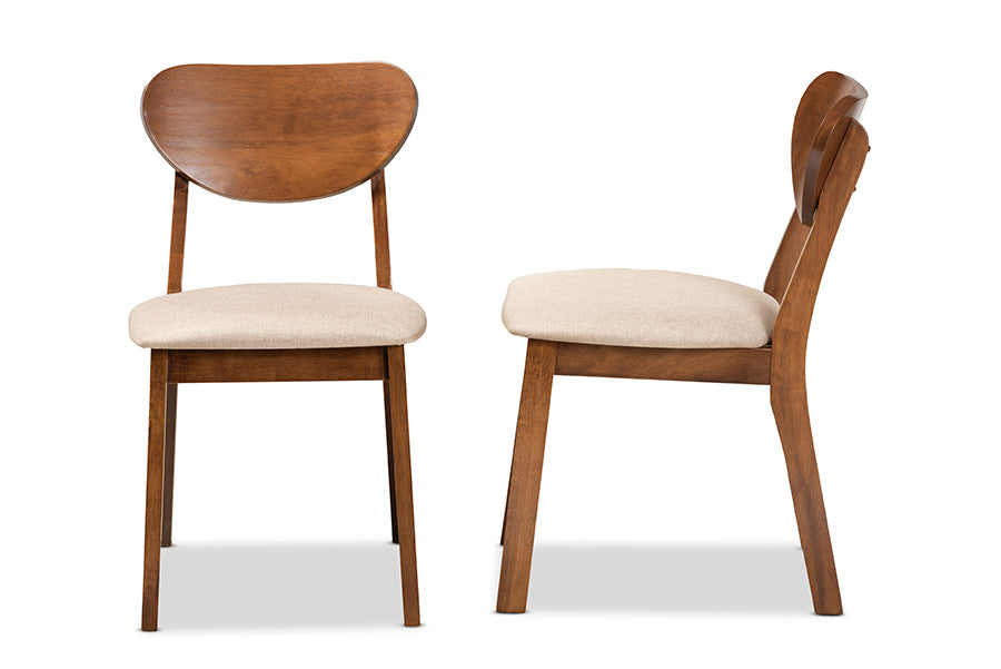 Baxton Studio Damara Mid-Century Modern Grey Fabric Upholstered and Walnut Brown Finished Wood 2-Piece Dining Chair Set | Dining Chairs | Modishstore - 9