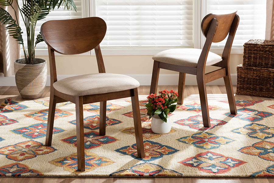 Baxton Studio Damara Mid-Century Modern Grey Fabric Upholstered and Walnut Brown Finished Wood 2-Piece Dining Chair Set | Dining Chairs | Modishstore - 7