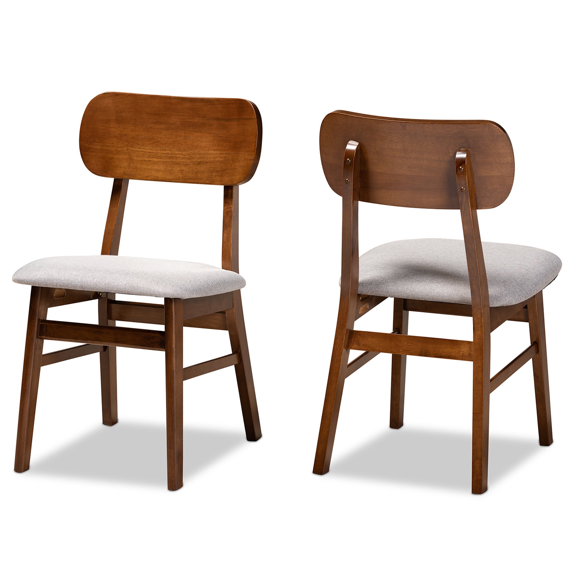 Baxton Studio Euclid Mid-Century Modern Grey Fabric Upholstered and Walnut Brown Finished Wood 2-Piece Dining Chair Set | Dining Chairs | Modishstore