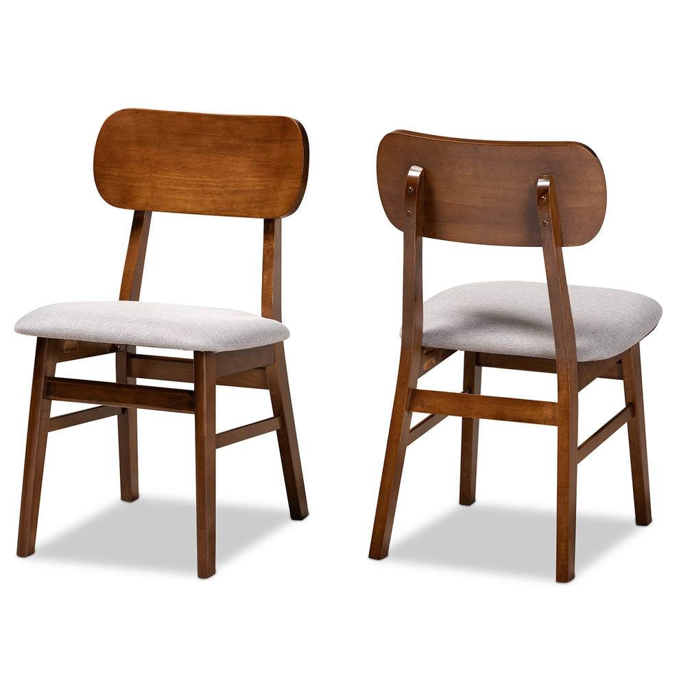Baxton Studio Euclid Mid-Century Modern Grey Fabric Upholstered and Walnut Brown Finished Wood 2-Piece Dining Chair Set | Dining Chairs | Modishstore