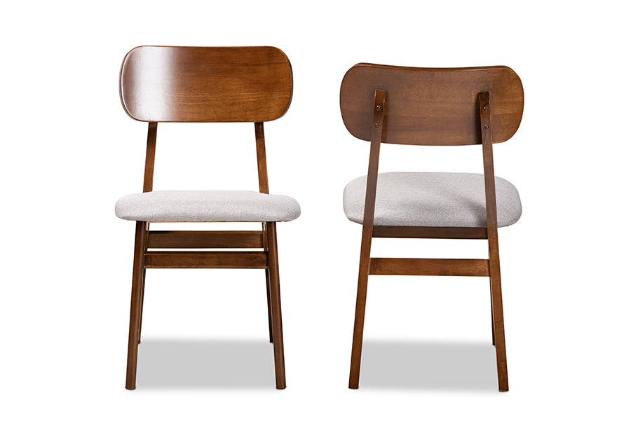 Baxton Studio Euclid Mid-Century Modern Grey Fabric Upholstered and Walnut Brown Finished Wood 2-Piece Dining Chair Set | Dining Chairs | Modishstore - 6