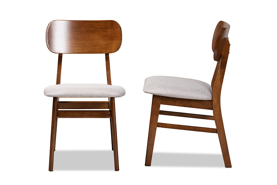 Baxton Studio Euclid Mid-Century Modern Grey Fabric Upholstered and Walnut Brown Finished Wood 2-Piece Dining Chair Set | Dining Chairs | Modishstore - 5