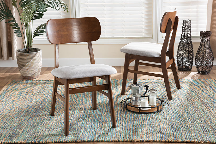 Baxton Studio Euclid Mid-Century Modern Grey Fabric Upholstered and Walnut Brown Finished Wood 2-Piece Dining Chair Set | Dining Chairs | Modishstore - 2