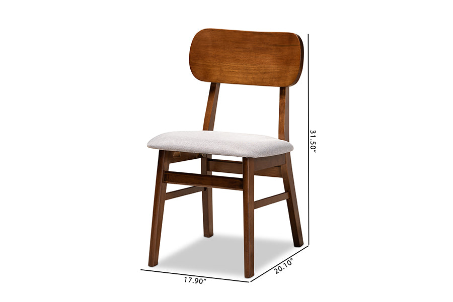 Baxton Studio Euclid Mid-Century Modern Grey Fabric Upholstered and Walnut Brown Finished Wood 2-Piece Dining Chair Set | Dining Chairs | Modishstore - 7