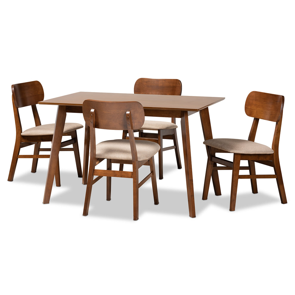 Baxton Studio Euclid Mid-Century Modern Grey Fabric Upholstered and Walnut Brown Finished Wood 5-Piece Dining Set | Dining Sets | Modishstore - 9