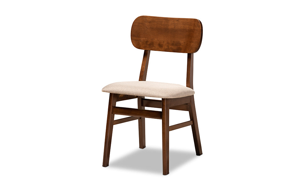 Baxton Studio Euclid Mid-Century Modern Grey Fabric Upholstered and Walnut Brown Finished Wood 5-Piece Dining Set | Dining Sets | Modishstore - 14