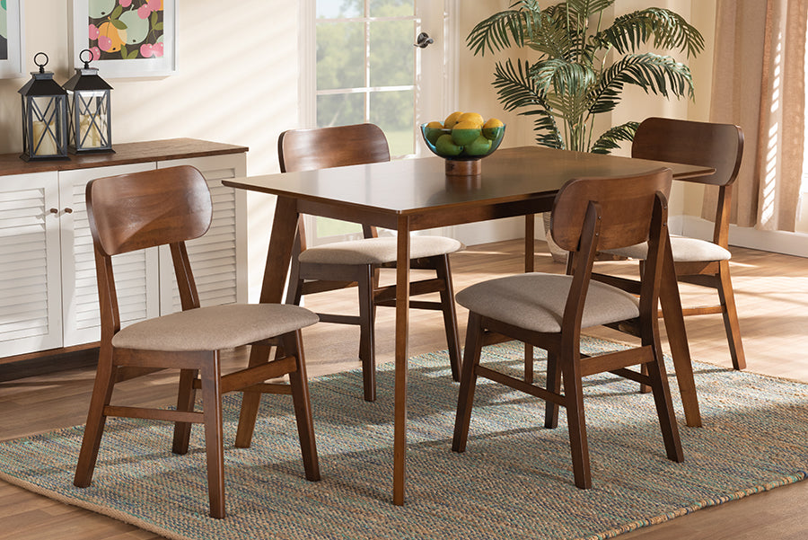 Baxton Studio Euclid Mid-Century Modern Grey Fabric Upholstered and Walnut Brown Finished Wood 5-Piece Dining Set | Dining Sets | Modishstore - 10