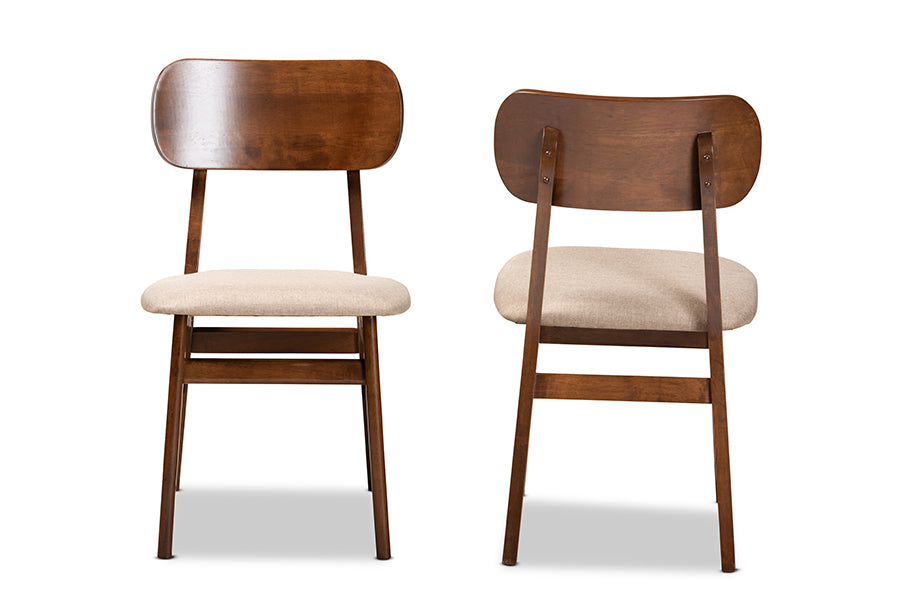 Baxton Studio Euclid Mid-Century Modern Grey Fabric Upholstered and Walnut Brown Finished Wood 2-Piece Dining Chair Set | Dining Chairs | Modishstore - 13