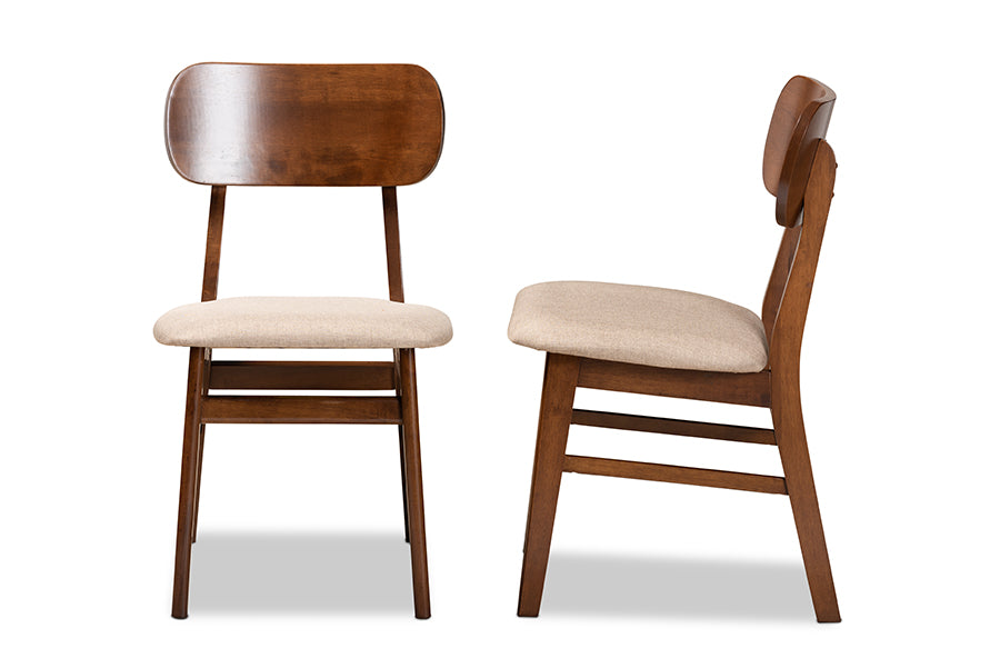 Baxton Studio Euclid Mid-Century Modern Grey Fabric Upholstered and Walnut Brown Finished Wood 2-Piece Dining Chair Set | Dining Chairs | Modishstore - 12