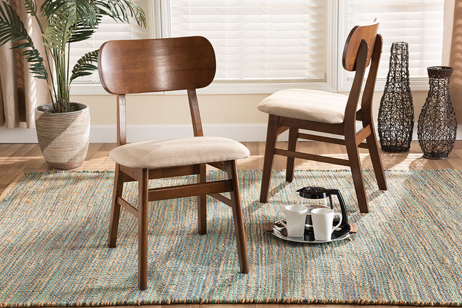 Baxton Studio Euclid Mid-Century Modern Grey Fabric Upholstered and Walnut Brown Finished Wood 2-Piece Dining Chair Set | Dining Chairs | Modishstore - 9