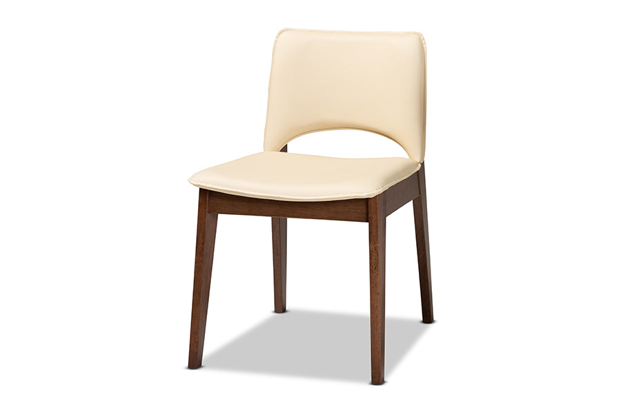 Baxton Studio Afton Mid-Century Modern Beige Faux Leather Upholstered and Walnut Brown Finished Wood 7-Piece Dining Set | Dining Sets | Modishstore - 4