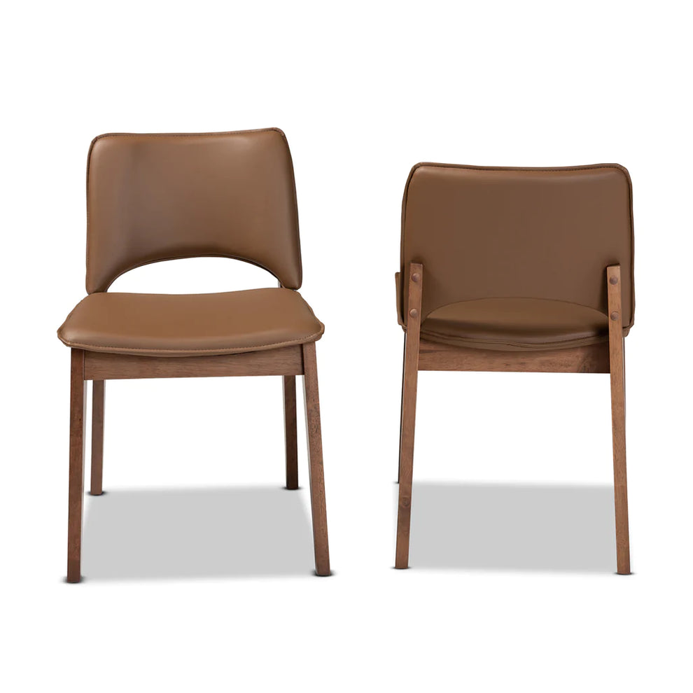 Baxton Studio Afton Mid-Century Modern Brown Faux Leather Upholstered and Walnut Brown Finished Wood 2-Piece Dining Chair Set | Dining Chairs | Modishstore - 3
