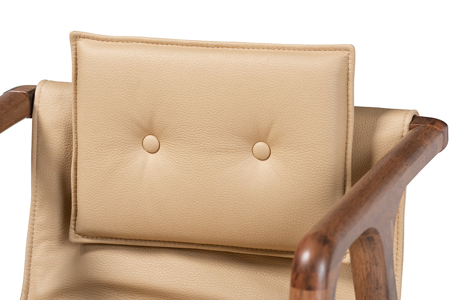 Baxton Studio Marcena Mid-Century Modern Beige Imitation Leather Upholstered and Walnut Brown Finished Wood 7-Piece Dining Set | Dining Sets | Modishstore - 7