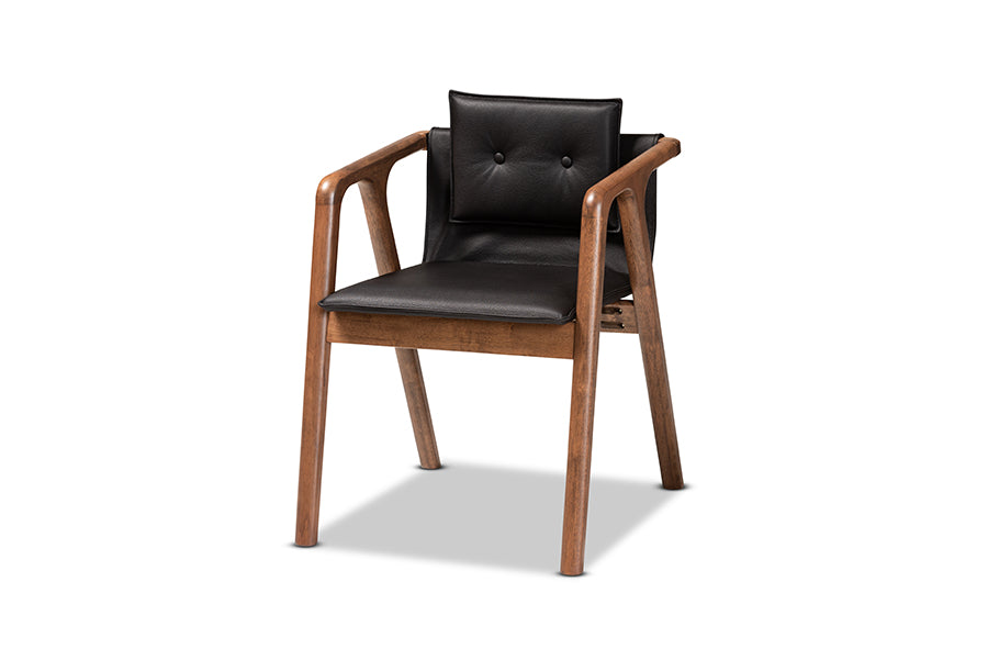 Baxton Studio Marcena Mid-Century Modern Black Imitation Leather Upholstered and Walnut Brown Finished Wood 7-Piece Dining Set | Dining Sets | Modishstore - 4