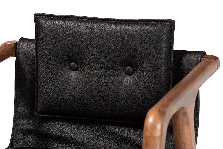 Baxton Studio Marcena Mid-Century Modern Black Imitation Leather Upholstered and Walnut Brown Finished Wood 7-Piece Dining Set | Dining Sets | Modishstore - 7