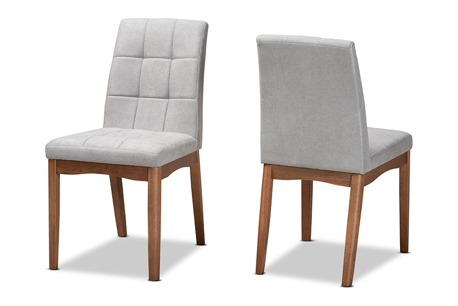 Baxton Studio Tara Mid-Century Modern Transitional Light Grey Fabric Upholstered and Walnut Brown Finished Wood 2-Piece Dining Chair Set | Modishstore | Dining Chairs - 4