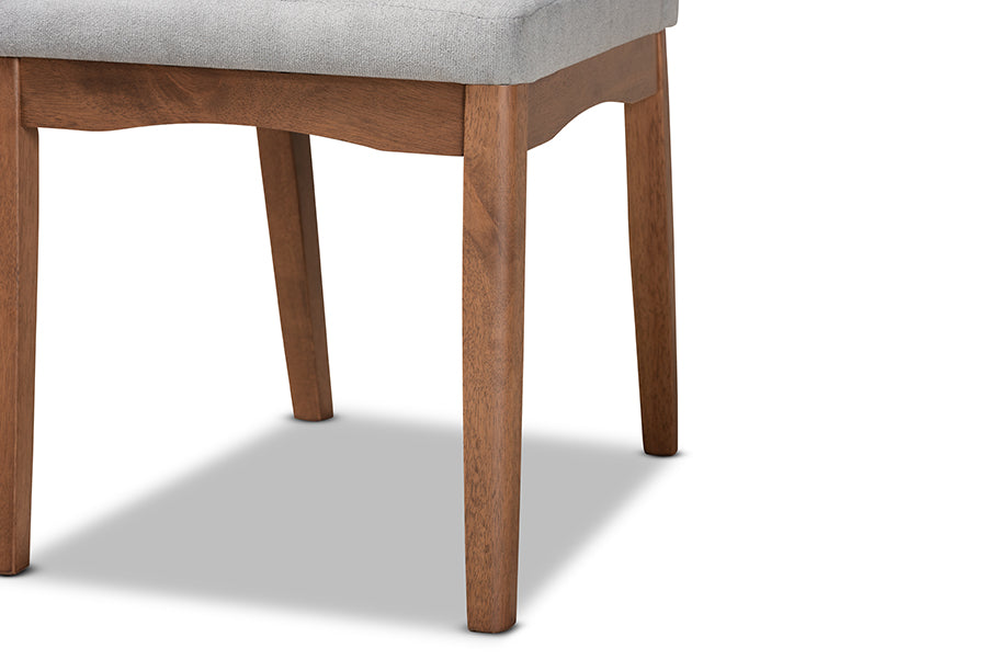 Baxton Studio Tara Mid-Century Modern Light Grey Fabric Upholstered and Walnut Brown Finished Wood 7-Piece Dining Set | Dining Sets | Modishstore - 6