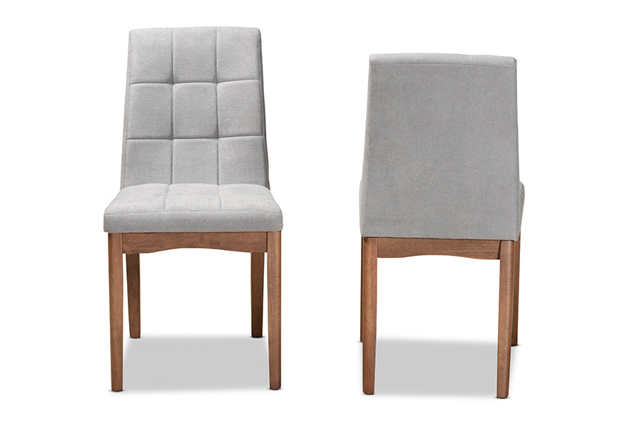 Baxton Studio Tara Mid-Century Modern Transitional Light Grey Fabric Upholstered and Walnut Brown Finished Wood 2-Piece Dining Chair Set | Modishstore | Dining Chairs - 3