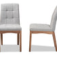Baxton Studio Tara Mid-Century Modern Transitional Light Grey Fabric Upholstered and Walnut Brown Finished Wood 2-Piece Dining Chair Set | Modishstore | Dining Chairs - 2