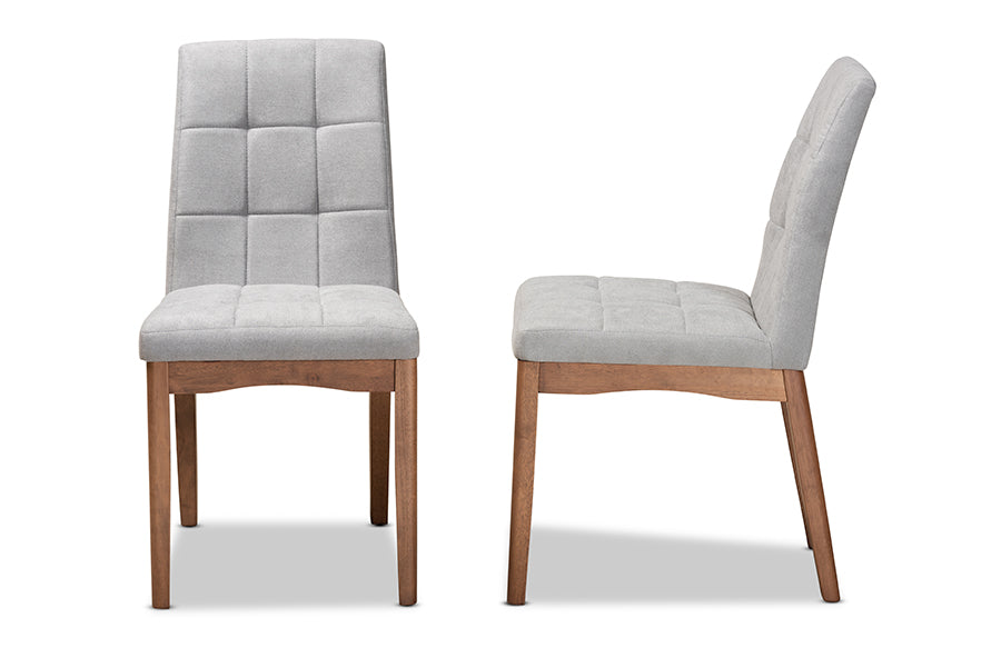 Baxton Studio Tara Mid-Century Modern Transitional Light Grey Fabric Upholstered and Walnut Brown Finished Wood 2-Piece Dining Chair Set | Modishstore | Dining Chairs - 2