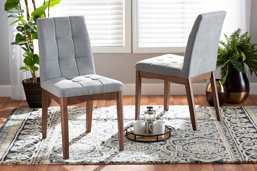 Baxton Studio Tara Mid-Century Modern Transitional Light Grey Fabric Upholstered and Walnut Brown Finished Wood 2-Piece Dining Chair Set | Modishstore | Dining Chairs - 5