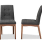 Baxton Studio Tara Mid-Century Modern Transitional Dark Grey Fabric Upholstered and Walnut Brown Finished Wood 2-Piece Dining Chair Set | Modishstore | Dining Chairs - 2