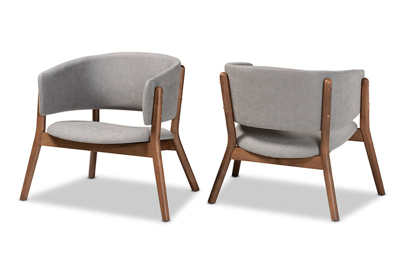 baxton studio baron mid century modern light grey fabric upholstered and walnut brown finished wood 2 piece living room accent chair set | Modish Furniture Store-2