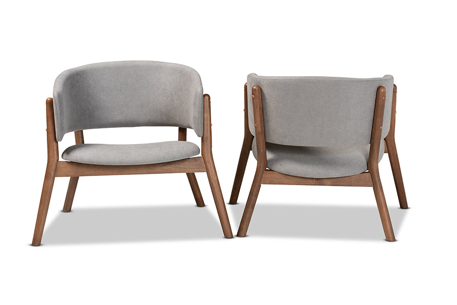 baxton studio baron mid century modern light grey fabric upholstered and walnut brown finished wood 2 piece living room accent chair set | Modish Furniture Store-3
