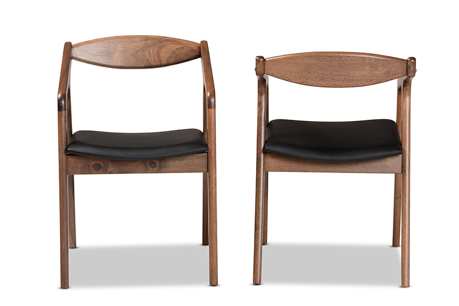 Baxton Studio Harland Mid-Century Modern Black Faux Leather Upholstered and Walnut Brown Finished Wood 2-Piece Dining Chair Set | Modishstore | Dining Chairs - 4
