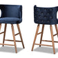baxton studio sagira modern and contemporary transitional navy blue velvet fabric upholstered and walnut brown finished wood 2 piece counter stool set | Modish Furniture Store-2