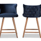 baxton studio sagira modern and contemporary transitional navy blue velvet fabric upholstered and walnut brown finished wood 2 piece counter stool set | Modish Furniture Store-3