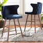 Baxton Studio Sagira Modern and Contemporary Transitional Navy Blue Velvet Fabric Upholstered and Walnut Brown Finished Wood 2-Piece Counter Stool Set | Modishstore | Counter Stools