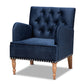 baxton studio eri contemporary glam and luxe navy blue velvet upholstered and walnut brown finished wood armchair | Modish Furniture Store-2