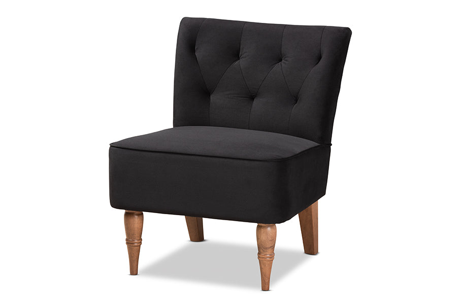baxton studio harmon modern and contemporary transitional black velvet fabric upholstered and walnut brown finished wood accent chair | Modish Furniture Store-2