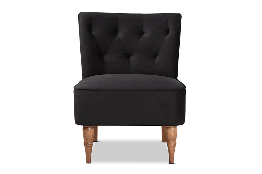 baxton studio harmon modern and contemporary transitional black velvet fabric upholstered and walnut brown finished wood accent chair | Modish Furniture Store-3