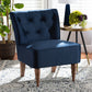 Baxton Studio Harmon Modern and Contemporary Transitional Navy Blue Velvet Fabric Upholstered and Walnut Brown Finished Wood Accent Chair | Modishstore | Accent Chairs