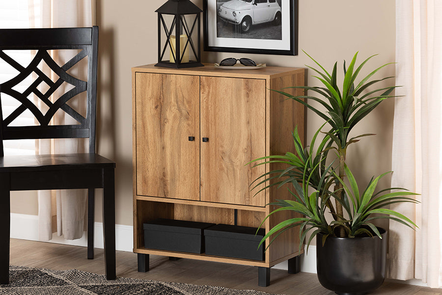 Baxton Studio Rossin Modern and Contemporary 2-Door Entryway Shoe Storage Cabinet with Bottom Shelf | Cabinets | Modishstore - 2