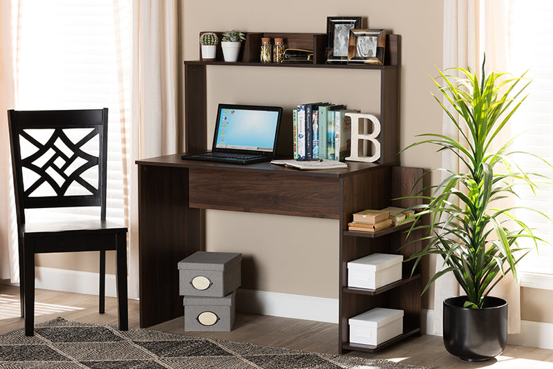 Baxton Studio Garnet Modern and Contemporary Walnut Brown Finished Wood Desk with Shelves | Modishstore | Desks