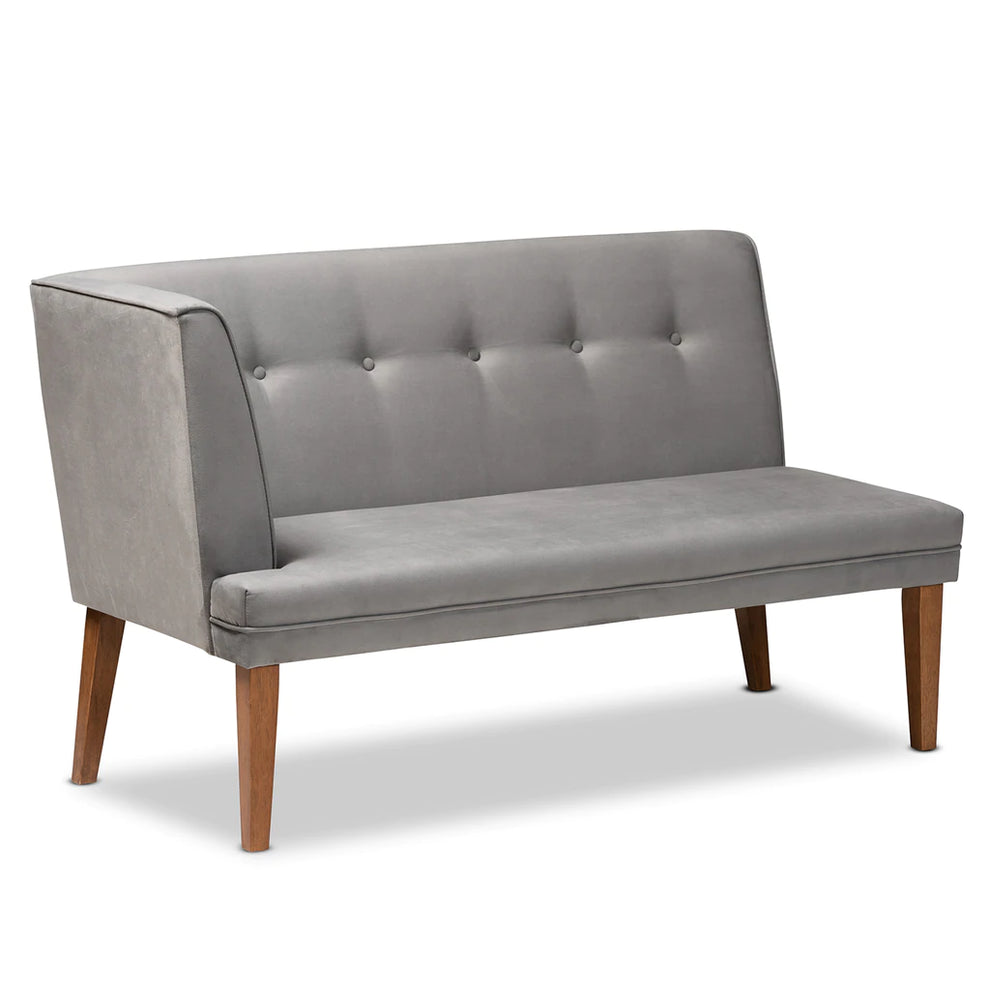 Baxton Studio Stewart Mid-Century Modern Grey Velvet Upholstered And Walnut Brown Finished Wood 4-Piece Dining Nook Set | Dining Sets | Modishstore - 5