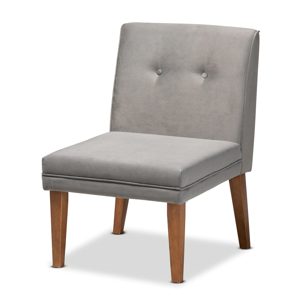 Baxton Studio Stewart Mid-Century Modern Grey Velvet Upholstered And Walnut Brown Finished Wood 4-Piece Dining Nook Set | Dining Sets | Modishstore - 6