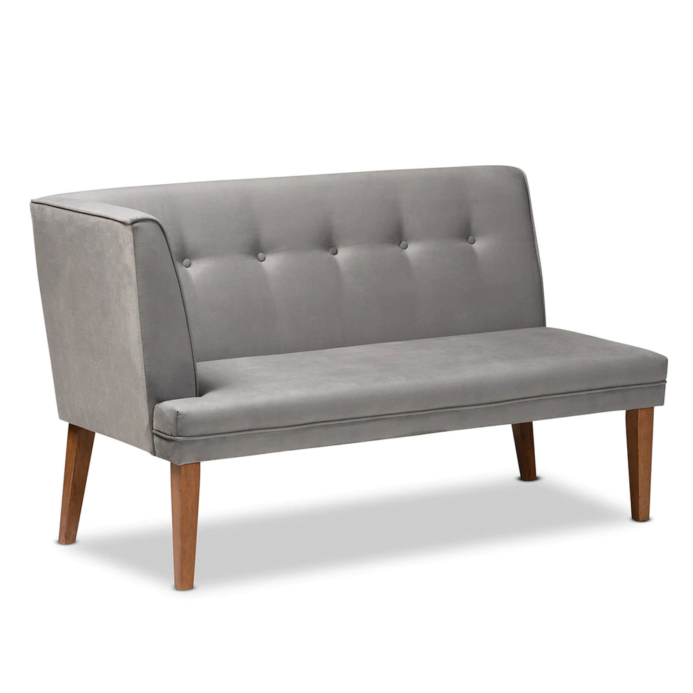 Baxton Studio Stewart Mid-Century Modern Grey Velvet Upholstered And Walnut Brown Finished Wood 2-Piece Dining Nook Banquette Set | Dining Sets | Modishstore - 3