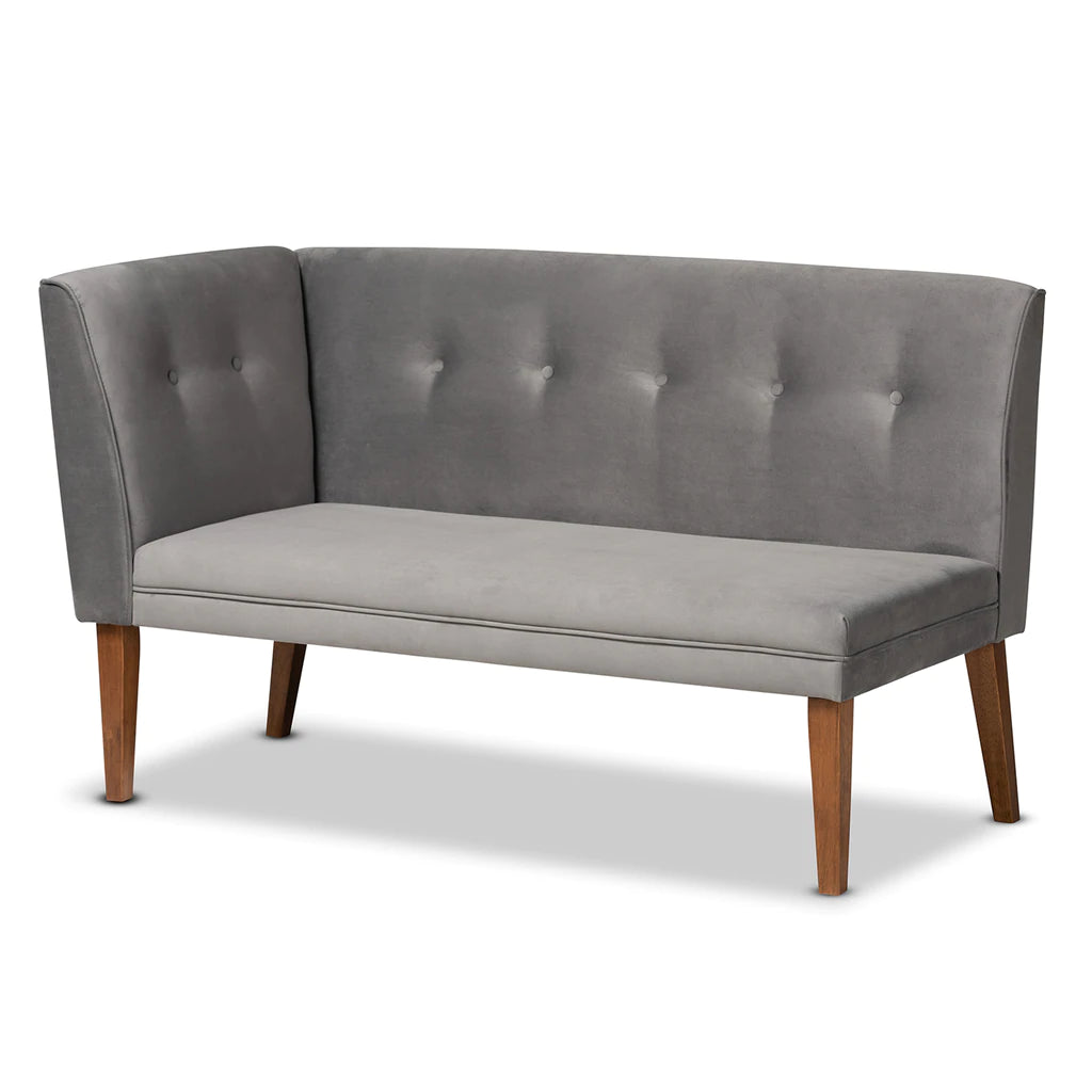 Baxton Studio Stewart Mid-Century Modern Grey Velvet Upholstered And Walnut Brown Finished Wood 3-Piece Dining Nook Set | Dining Sets | Modishstore - 3