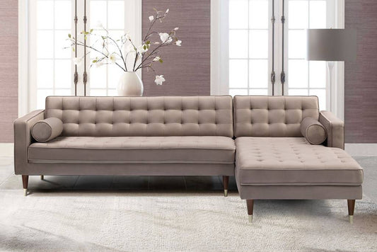 Somerset Taupe Velvet Mid Century Modern Right Sectional Sofa By Armen Living | Sectional | Modishstore