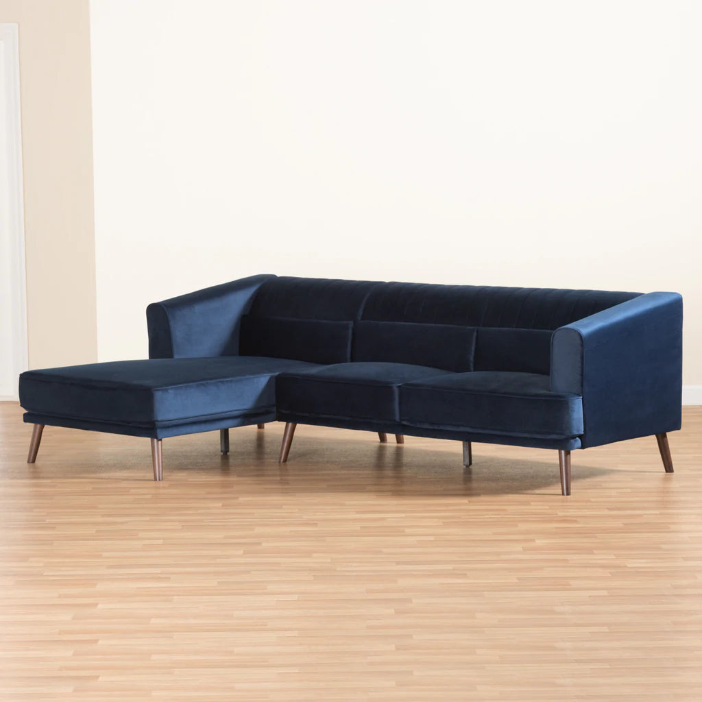 Baxton Studio Morton Mid-Century Modern Wood Sectional Sofa with Left Facing Chaise | Sofas | Modishstore - 3
