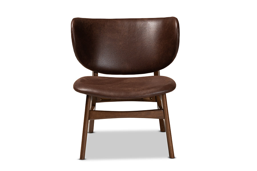 Baxton Studio Marcos Mid-Century Modern Dark Brown Faux Leather Effect and Walnut Brown Finished Wood Living Room Accent Chair | Accent Chairs | Modishstore - 8