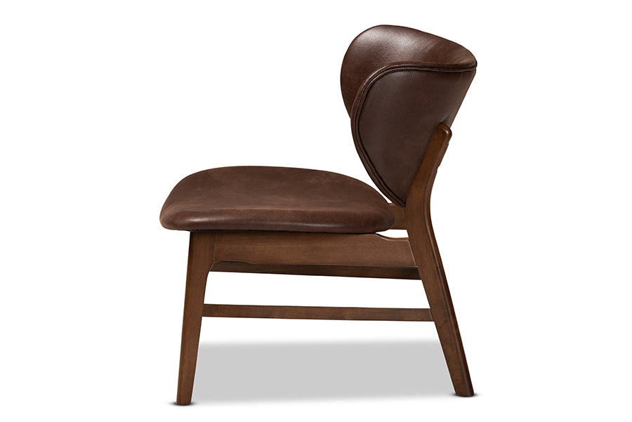 Baxton Studio Marcos Mid-Century Modern Dark Brown Faux Leather Effect and Walnut Brown Finished Wood Living Room Accent Chair | Accent Chairs | Modishstore - 7
