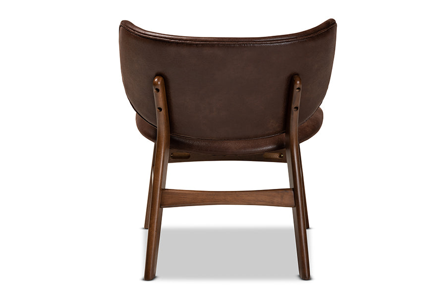 Baxton Studio Marcos Mid-Century Modern Dark Brown Faux Leather Effect and Walnut Brown Finished Wood Living Room Accent Chair | Accent Chairs | Modishstore - 6