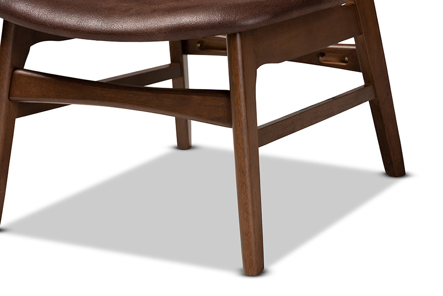 Baxton Studio Marcos Mid-Century Modern Dark Brown Faux Leather Effect and Walnut Brown Finished Wood Living Room Accent Chair | Accent Chairs | Modishstore - 4
