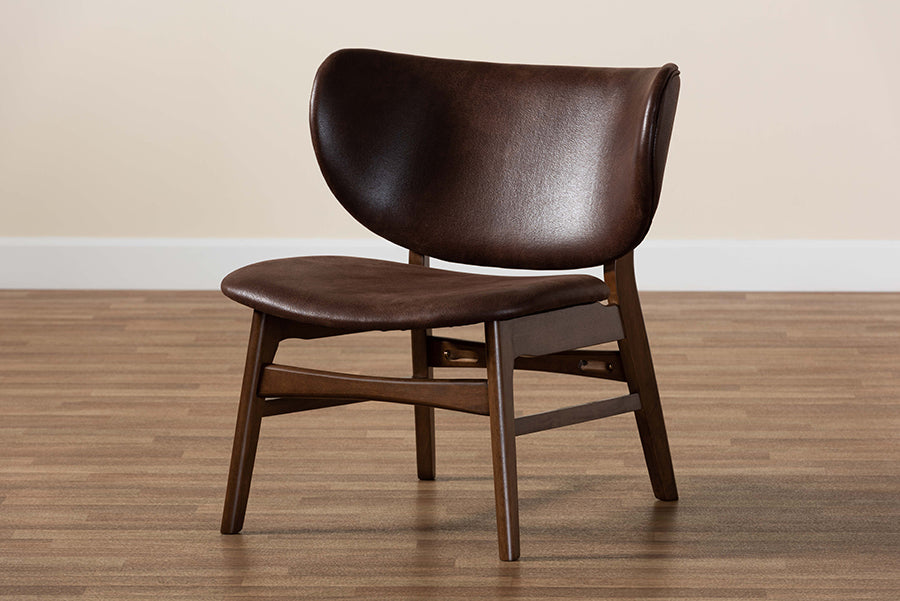 Baxton Studio Marcos Mid-Century Modern Dark Brown Faux Leather Effect and Walnut Brown Finished Wood Living Room Accent Chair | Accent Chairs | Modishstore - 3
